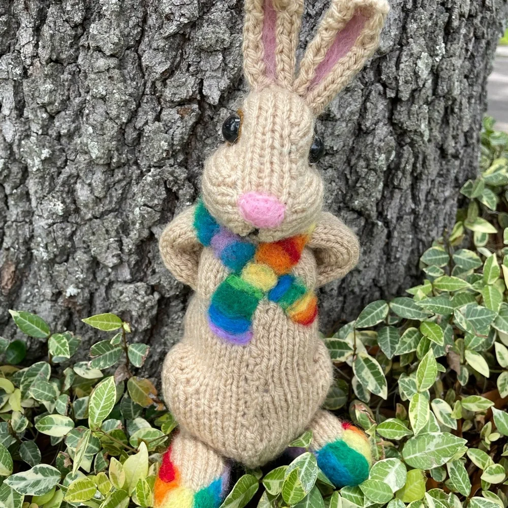 Hand crafted knit and needle felted rainbow pride love is love bunny artisan - Picture 10 of 16